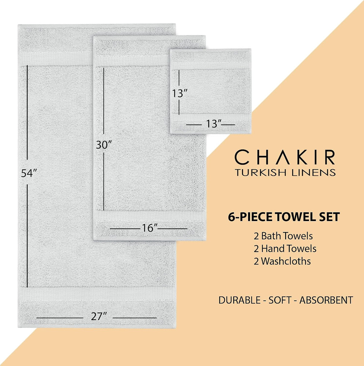 chakir turkish linens 100% cotton 6-piece towel set, package contents