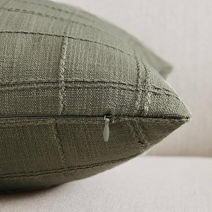 ZeeMart Linen Checked Throw Pillow Covers Set of 2, 20x20 Inch Allover Grid - Image 2