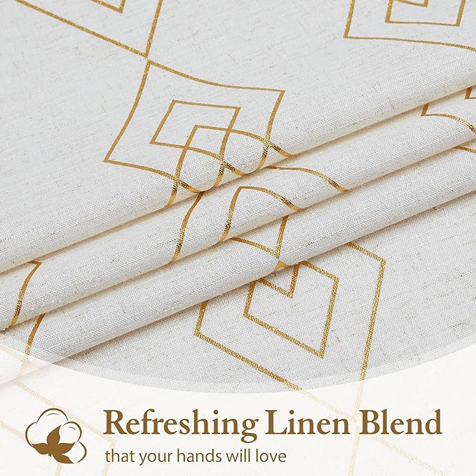 Linen Boho Curtains for Bedroom, 96 Inches Long Curtains Gold Foil Metallic - Image 7