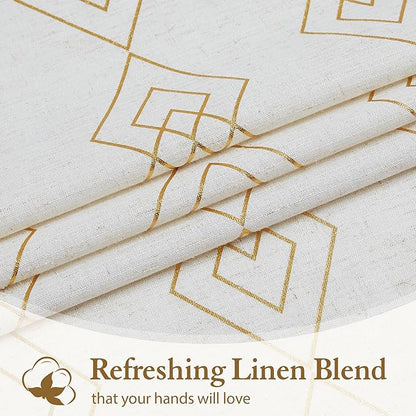 Linen Boho Curtains for Bedroom, 96 Inches Long Curtains Gold Foil Metallic - Image 7