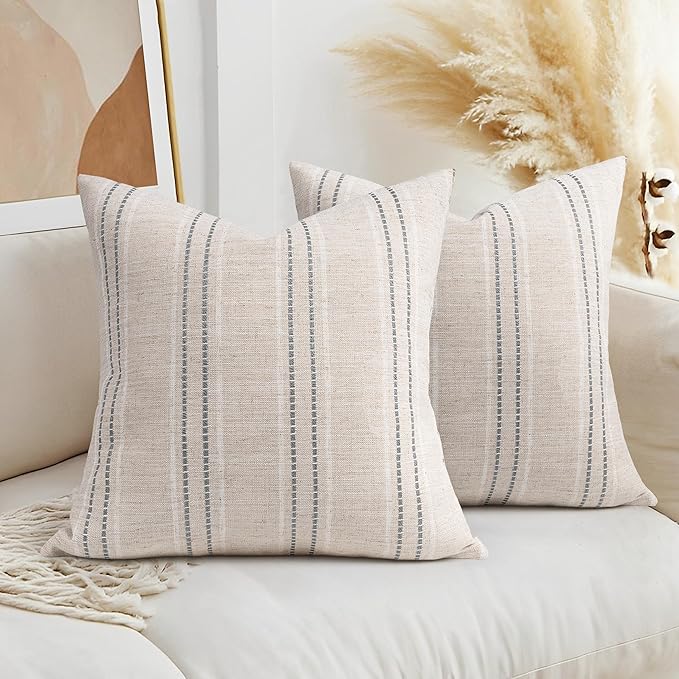 AELS 20x20 Decorative Farmhouse Linen Throw Pillow Covers, Boho Textured Pillow by AELS