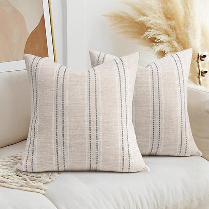 AELS 20x20 Decorative Farmhouse Linen Throw Pillow Covers, Boho Textured Pillow by AELS