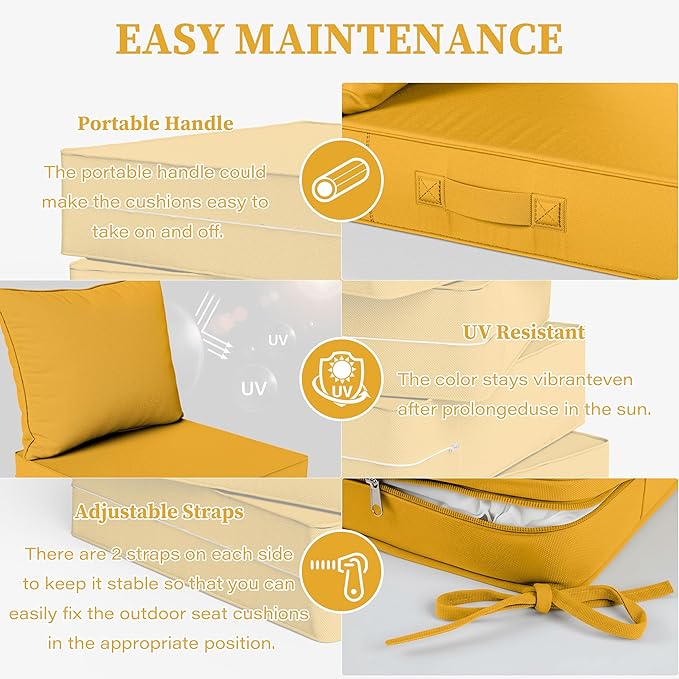 Outdoor Seat Cushion Set 24 L × 24 W × 5 H Inch Waterproof & Fade Resistant - Image 4