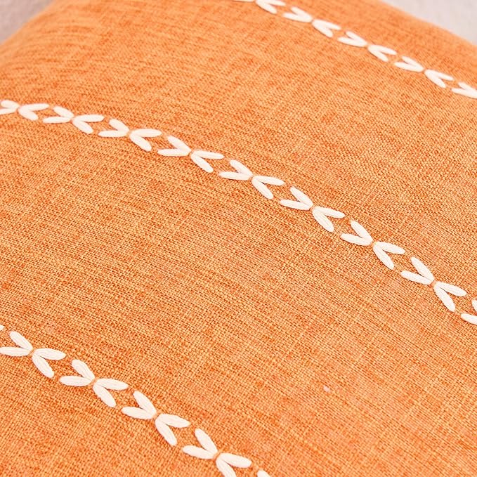 vctops Orange Fall Striped Cotton Linen Decorative Throw Pillow Cover - Image 6