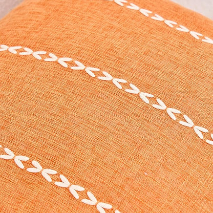 vctops Orange Fall Striped Cotton Linen Decorative Throw Pillow Cover - Image 6