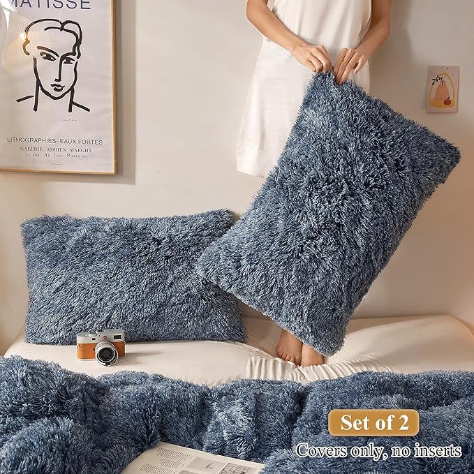XeGe Faux Fur Throw Pillow Cases, Plush Shaggy Ultra Soft Pillow Covers - Image 2