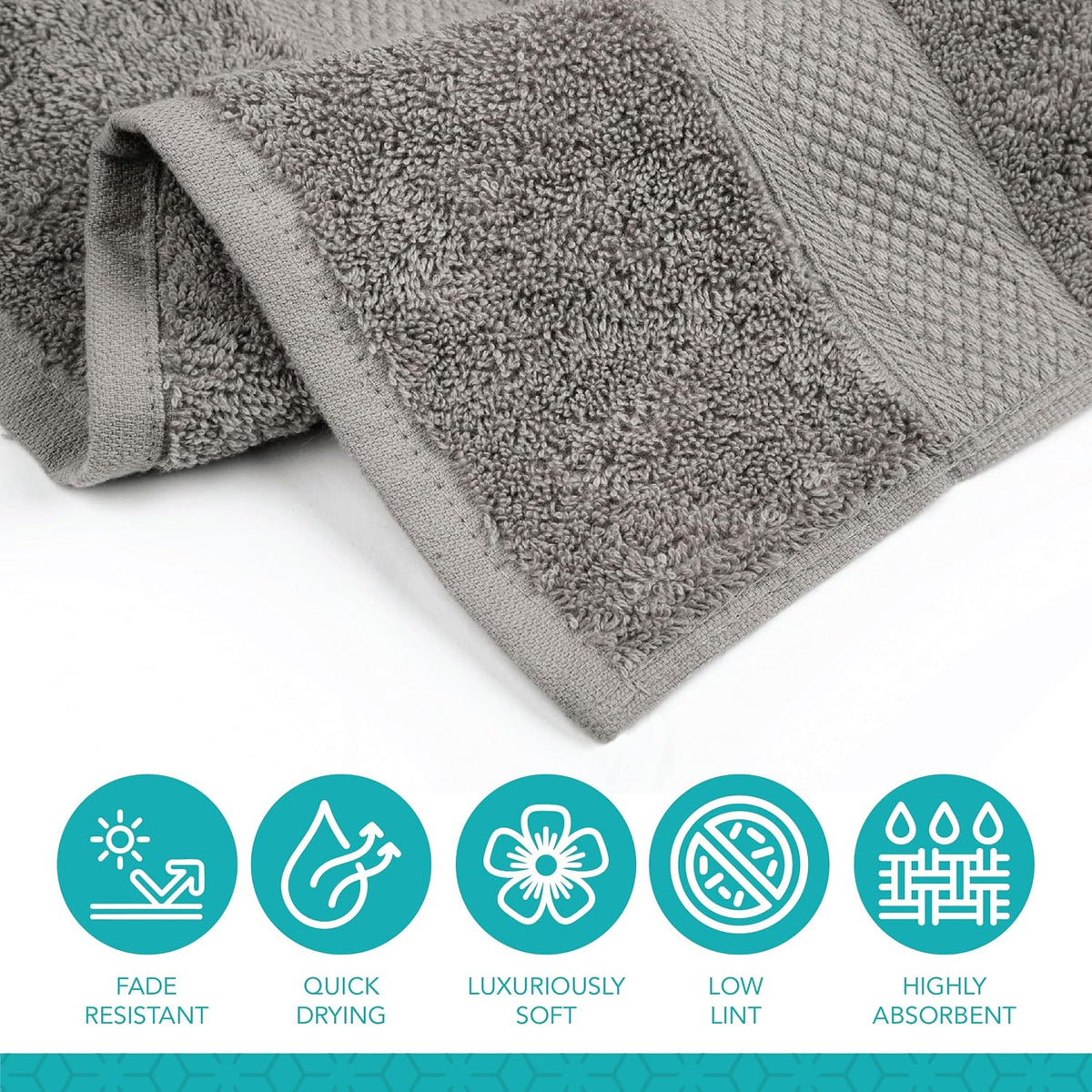 pleasant home gray bath towels set of 6, close-up detail