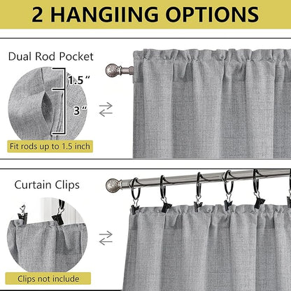 Grey Kitchen Curtains 36 Inch Length 2 Panels, Light Filtering Farmhouse Faux - Image 4
