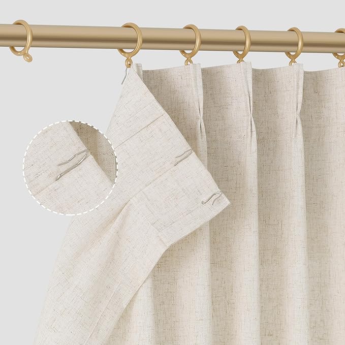 Natural Pinch Pleat Linen Curtains 134 Inch Length 2 Panels Set - Image 3