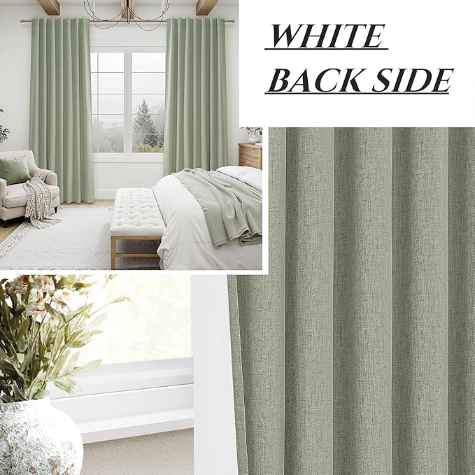 Sage Green Blackout Linen Curtains 108 Inches Long - Image 7