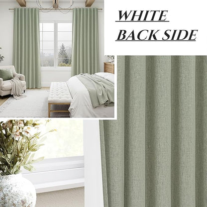 Sage Green Blackout Linen Curtains 102 Inches Long - Image 7