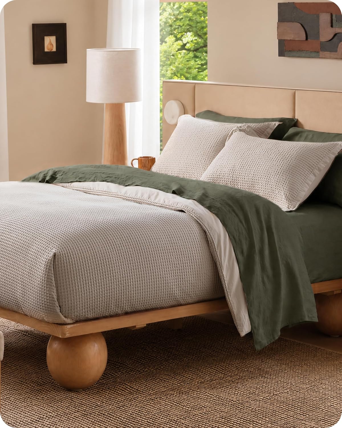 bedsure purewoven 3 pieces 100% cotton waffle duvet on a desk or shelf