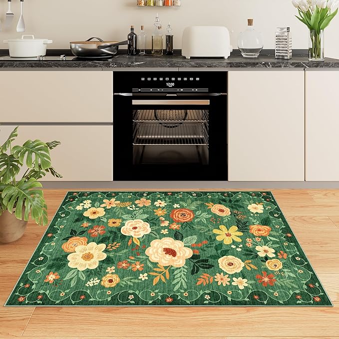 DUKINO 2x3 Rugs for Entryway, Floral Indoor Washable Door Mat, Non Slip Boho - Image 3