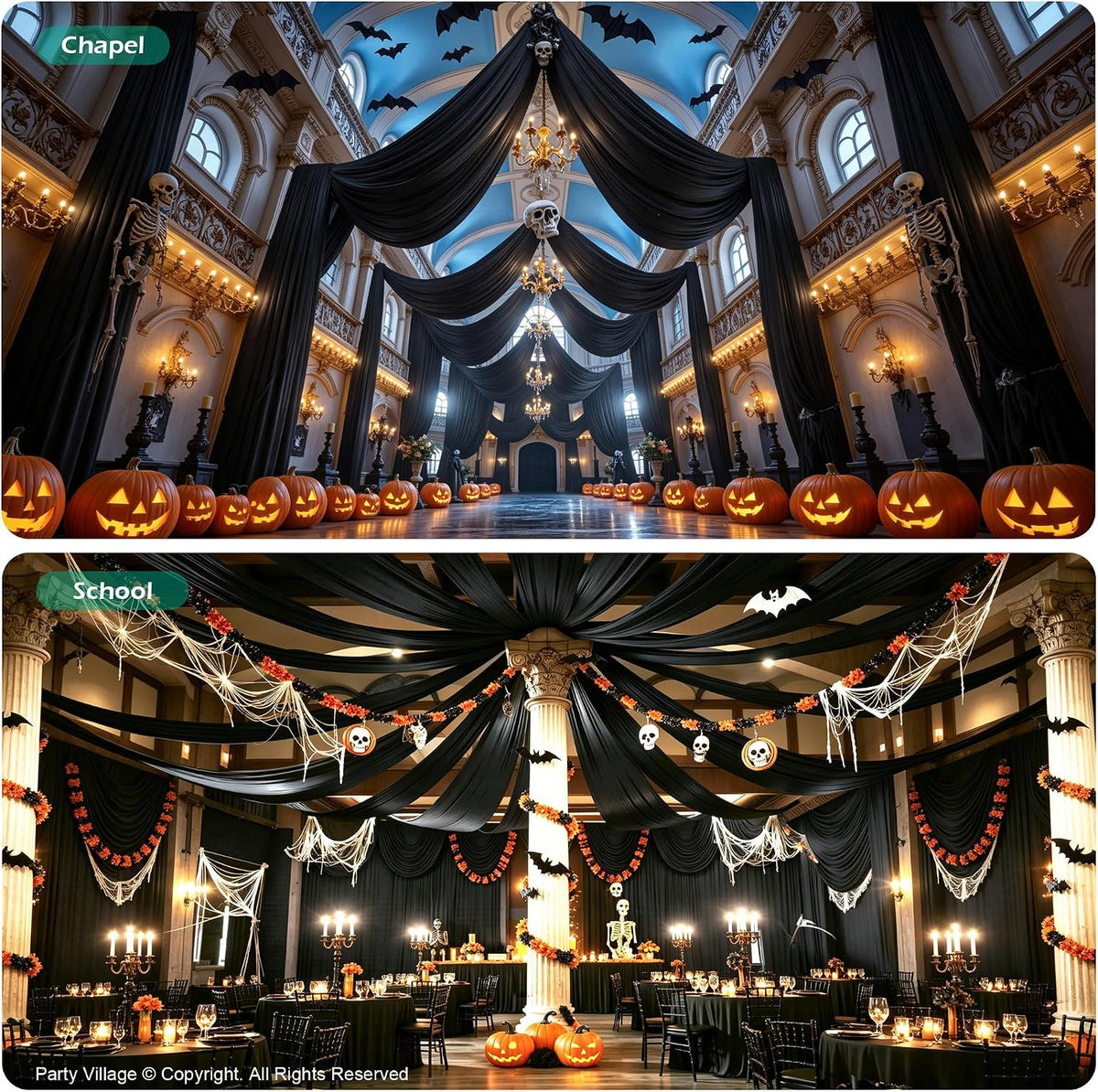 4 Panels 5ft(W) x 20ft(L) Black Ceiling Drapes for Halloween Parties