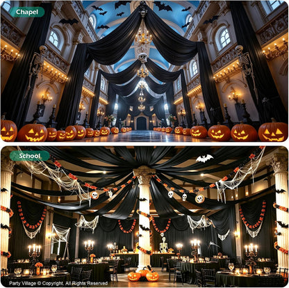8 Panels 5ft(W) x 20ft(L) Black Ceiling Drapes for Halloween Parties