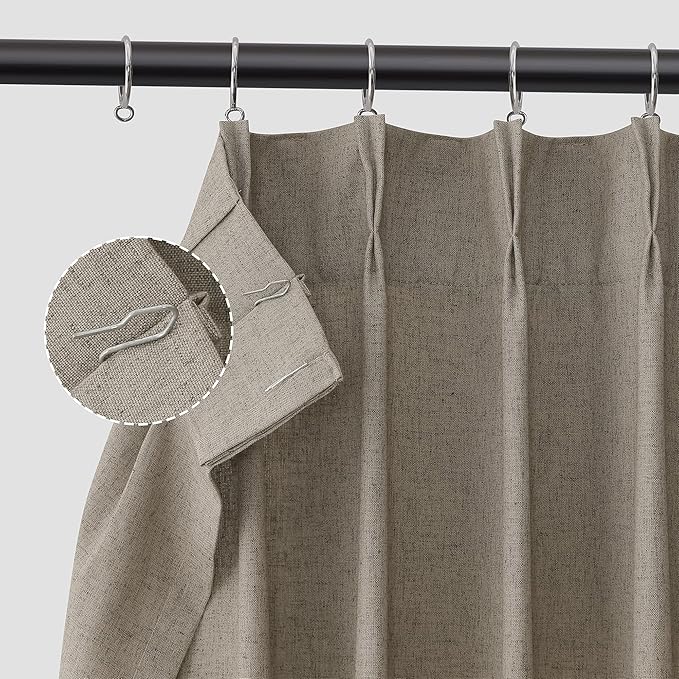 Mocha Pinch Pleat Linen Curtains 102 Inch Length 2 Panels Set - Image 8
