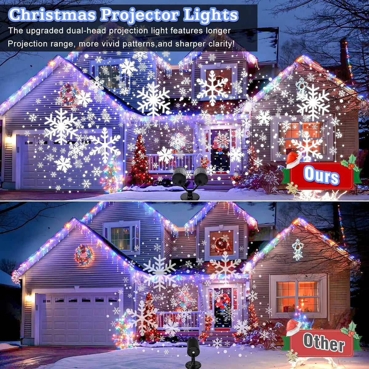 christmas snowflake projector lights double head dynamic snowflake, close-up detail