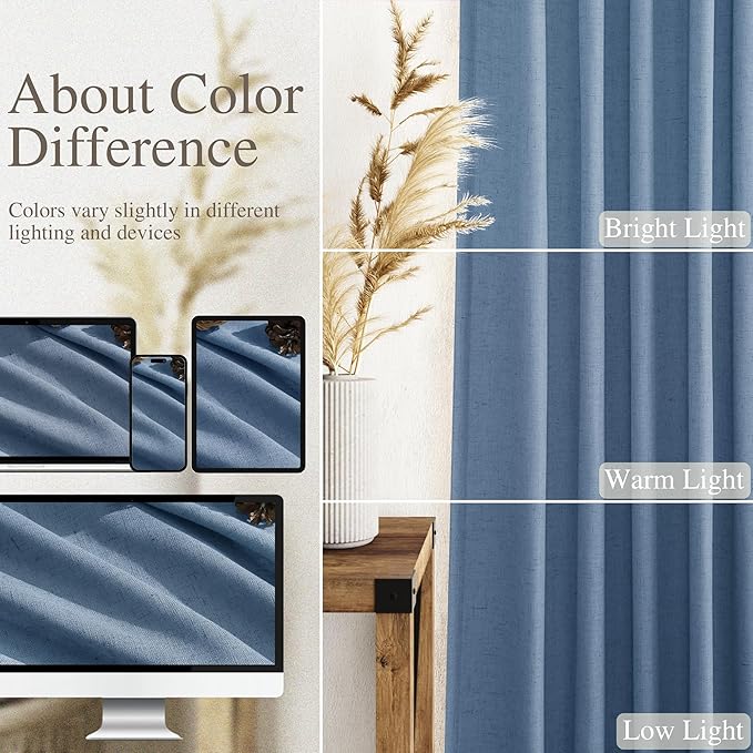 Nanspring Stone Blue Linen Curtains 84 Inches Long - Image 5