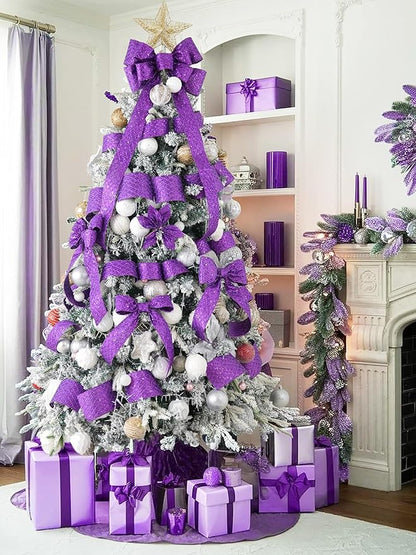 HUIHUANG Purple Wired Ribbon for Christmas Tree 2.5 inch Purple Glitter Diamond - Image 6