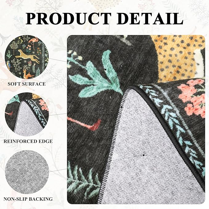 DUKINO 4ft Round Rug, Washable Round Area Rug, Non Slip Indoor Low Pile Animal - Image 5
