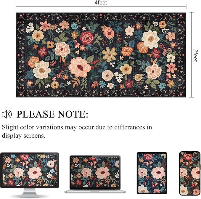 DUKINO 2x4 Rug for Entryway, Washable Kitchen Floral Runner Rug - Image 2