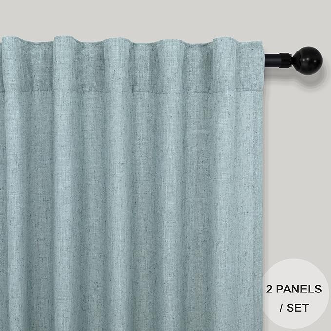 Teal Curtains 54 Inch Length for Master Bedroom 2 Panels Back Tab Pocket Blue - Image 2