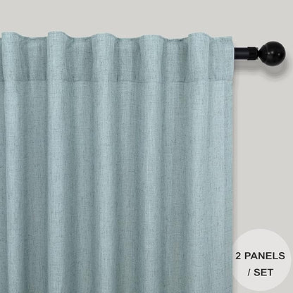 Teal Curtains 54 Inch Length for Master Bedroom 2 Panels Back Tab Pocket Blue - Image 2