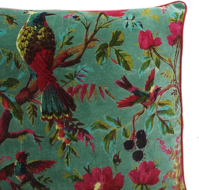 Eyes of India Velvet Floral Flower Bird Throw Pillow Sofa Cushion Cover Case - Image 3