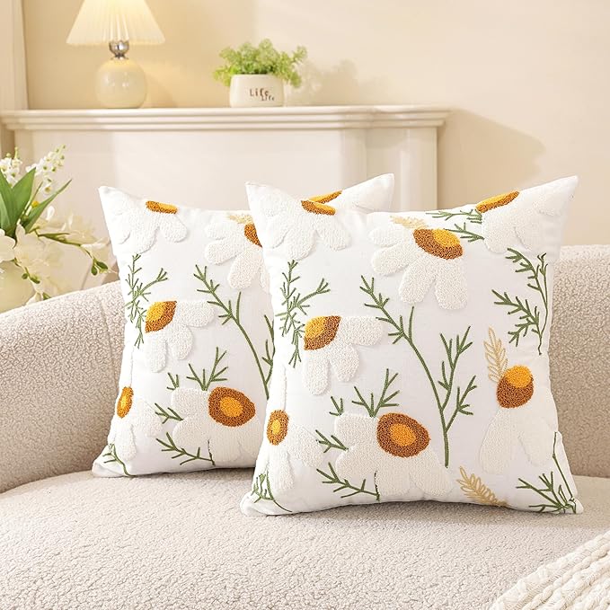 TAOSON Pack of 2, Cotton Canvas Cushion Covers, Spring Farmhouse Decor by TAOSON