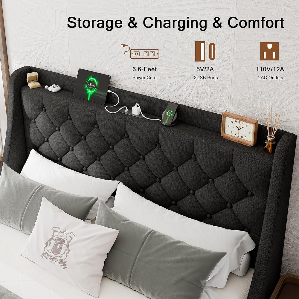 Einhomn Queen Bed Frame with 4 Storage Drawers, Upholstered Modern Bed Frame ...