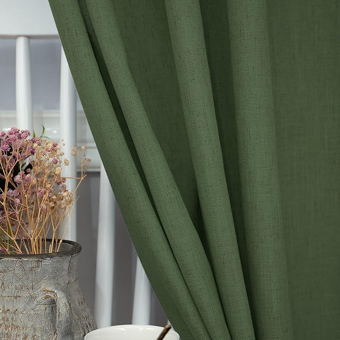 Olive Green Linen Curtains 84 Inch Length - Image 3