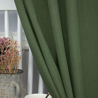 Olive Green Linen Curtains 84 Inch Length - Image 3