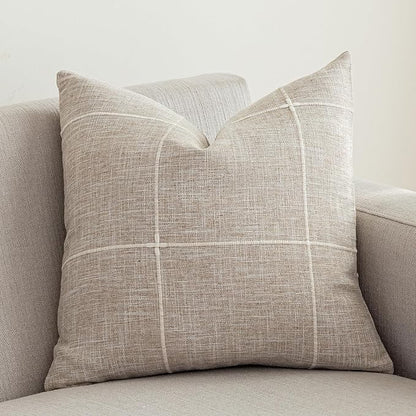 vctops Rustic Lattice Cotton Linen Decorative Throw Pillow Cover Embroidery by vctops