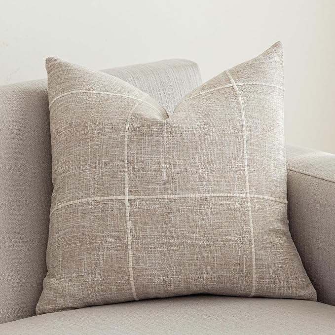 vctops Rustic Lattice Cotton Linen Decorative Throw Pillow Cover Embroidery by vctops