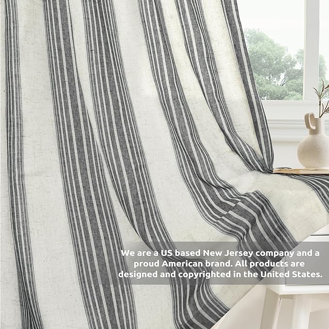DriftAway Farmhouse Vertical Striped Linen Blend Textured Light Filtering Semi - Image 6