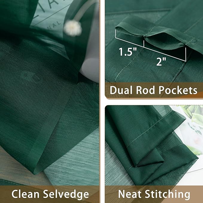 Green Sheer Curtains 108 Inches Extra Long, Privacy Semi Sheer Curtains - Image 5