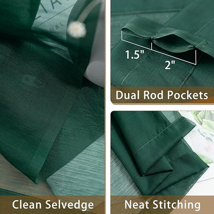 Green Sheer Curtains 72 Inches Long, Privacy Semi Sheer Curtains - Image 5