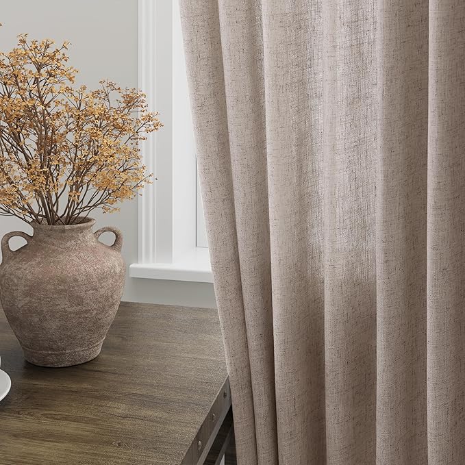Brownish Grey Semi Sheer Linen Curtains 72 Inch Length - Image 4