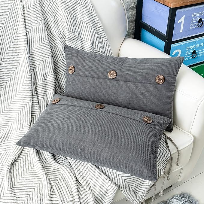 HWY 50 Gray Grey Chenille Throw Pillow Covers 12x20 Inch - Image 5