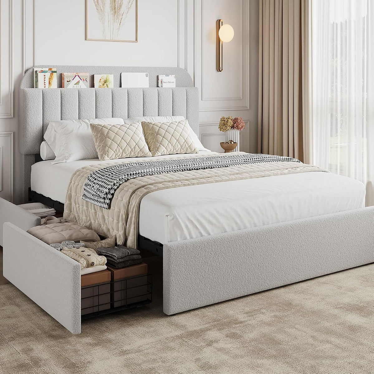garveehome queen bed frame, platform bed with storage, main product view