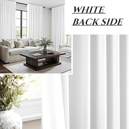 Pure White Blackout Curtains 60 Inches Extra Wide Modern Linen 96 Inch Length - Image 6