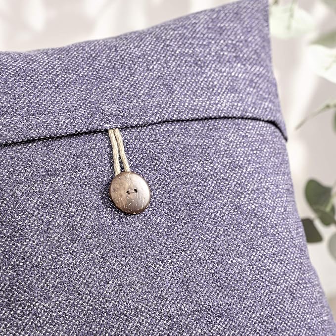 Phantoscope Pack of 2 Farmhouse Throw Pillow Covers Button Vintage Linen Solid - Image 2