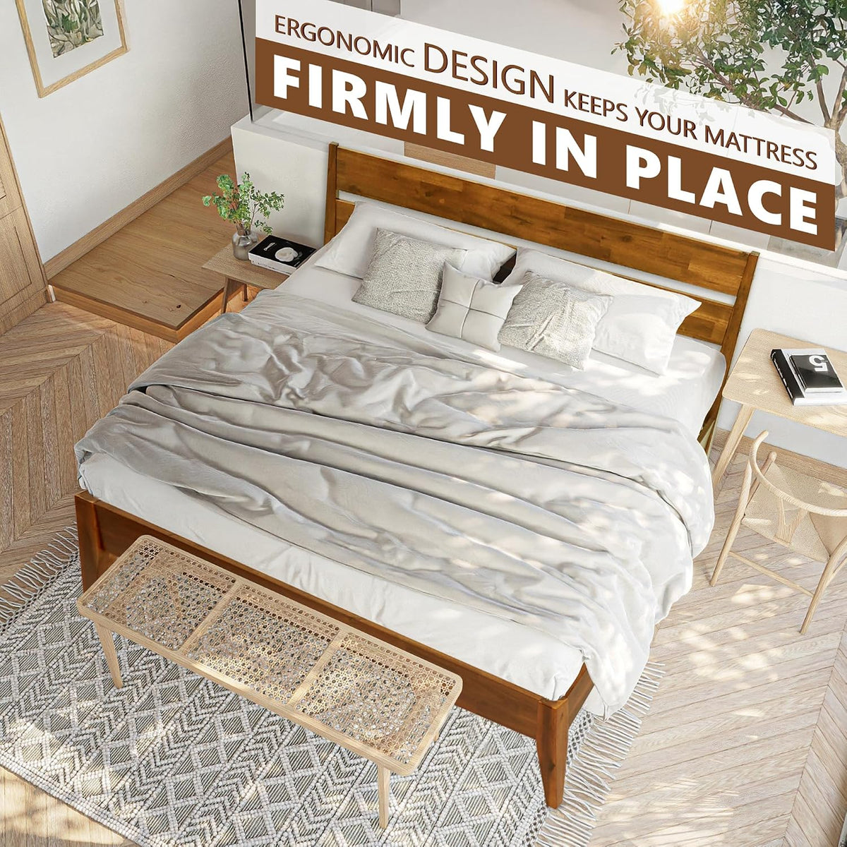 acacia emery bed frame with headboard solid wood showing dimensions