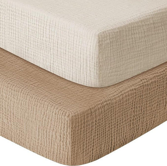 Muslin Crib Sheets for Boys Girls 100% Cotton Fitted Baby Crib Sheet 2 Pack by GUNTAIL