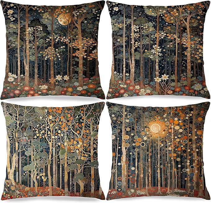 Rustic William Morris Inspired Autumn Forest Decor Throw Pillow Covers 18x18 by Unknown