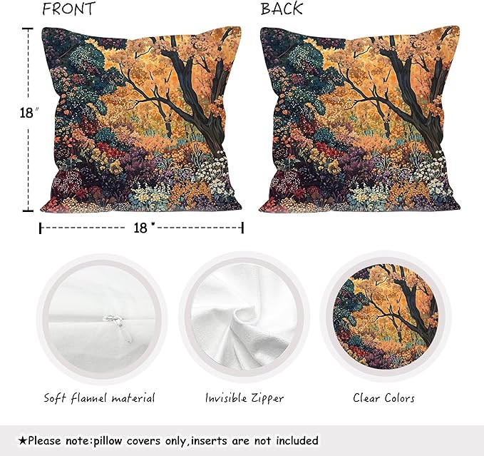 Rustic William Morris Inspired Autumn Forest Decor Throw Pillow Covers 18x18 - Image 2