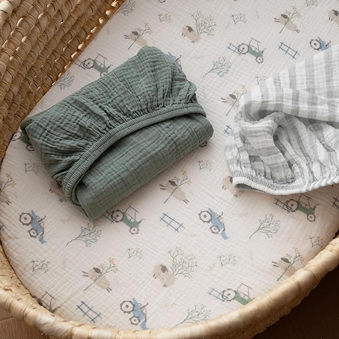 Gllquen Baby Muslin Bassinet Sheets 3 Pack, Breathable Elastic Cozy Fitted - Image 9