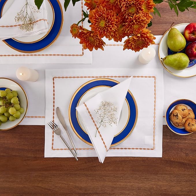 Home Ekaa Cotton Linen Table Runner 90 Inches Long – Motif Embroidery White - Image 3