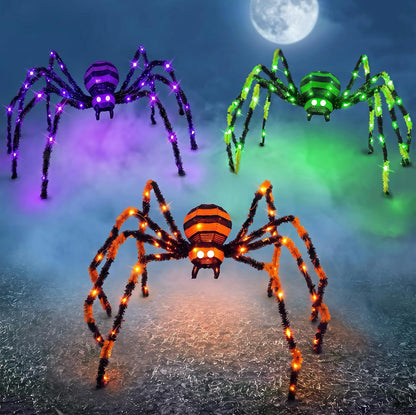 3 Pack Halloween Giant Spiders,4.1Ft Lighted Spider with 8 Lighting Modes
