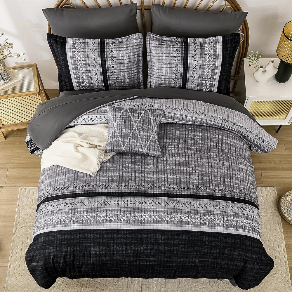 Dintszyayue Black Comforter Set King Size, 8 Pieces Boho Striped Bed in a Bag...